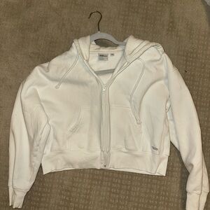 Aritzia White Cropped Hoodie with Zipper and Hood